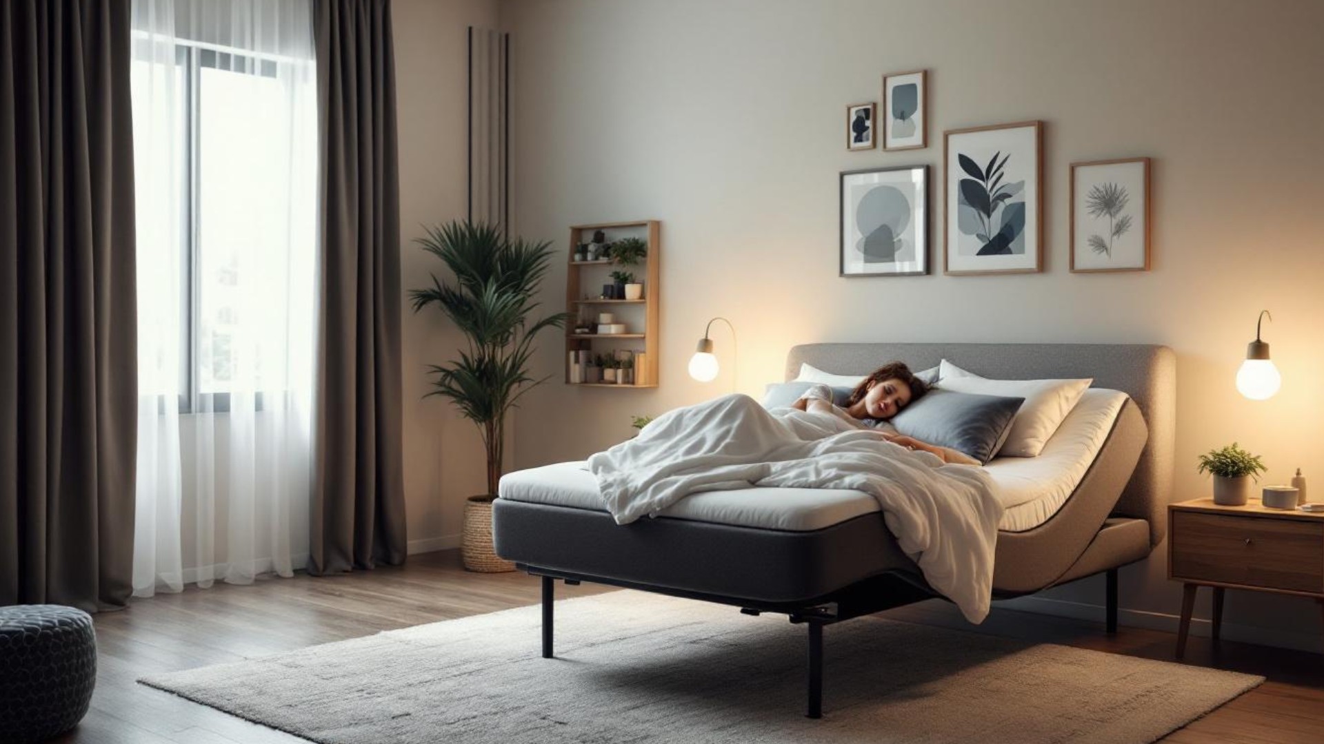 mujer durmiendo en una cama articulada mujer durmiendo en una cama articulada